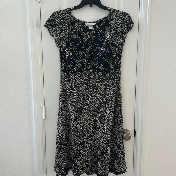 Nomadic Traders Womens Black & Beige Floral Cap Sleeve Dress XL Rayon - Picture 2 of 7